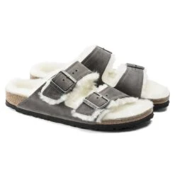 Birkenstock Arizona Shearling Sandals - Iron Natural- Medium/Narrow -Birkenstock Shop 1021067 pair