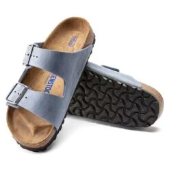 Birkenstock Arizona SFB Oil Leather Sandal - Dusty Blue - Regular/Wide -Birkenstock Shop 1022477 sole