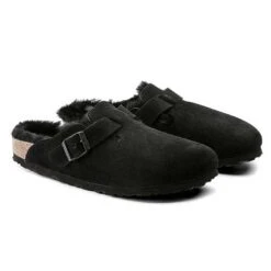 Birkenstock Boston Shearling Black Suede Leather- Regular/Wide -Birkenstock Shop 259883 pair 1
